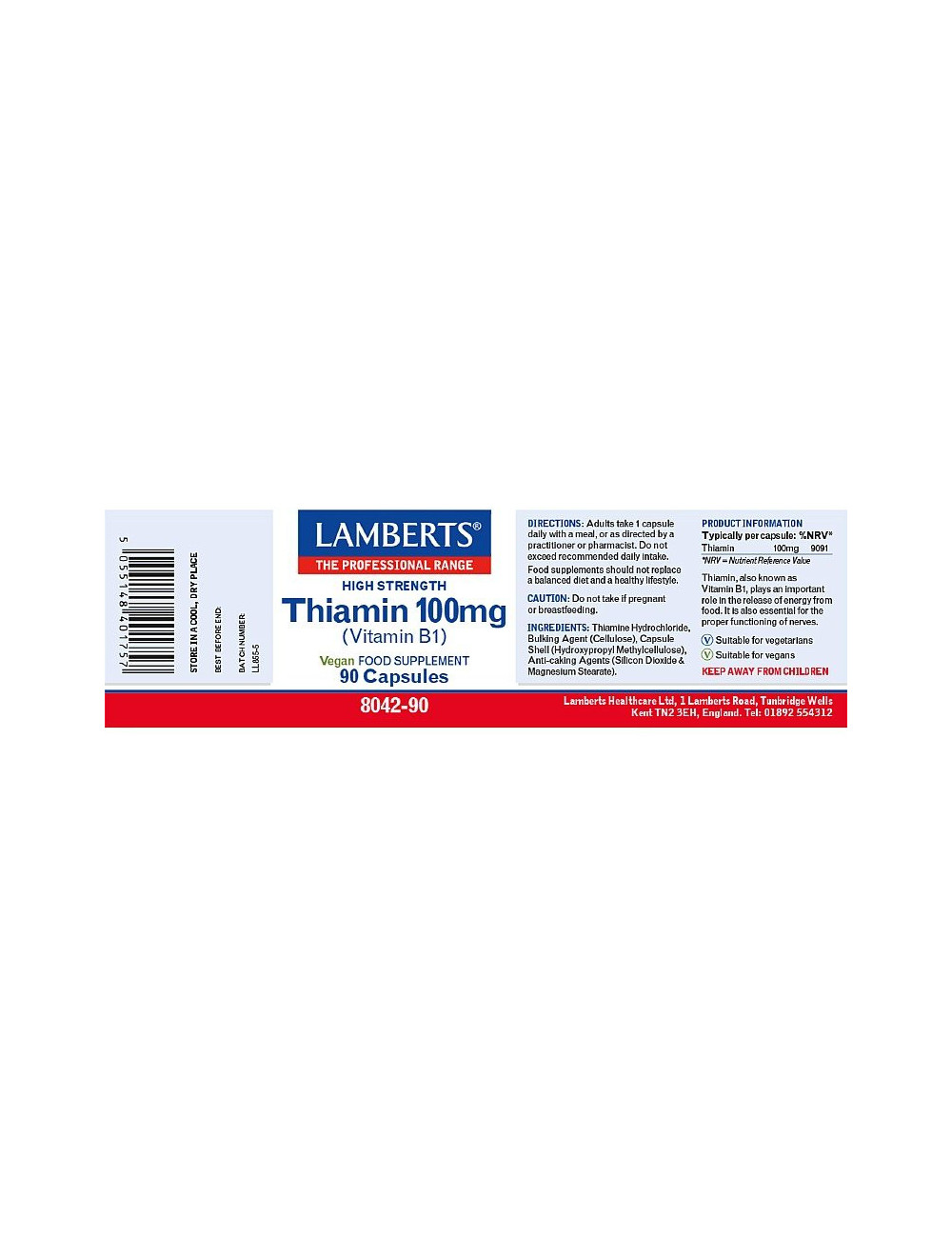 Thiamin 100mg (Vitamin B1) 90 capsules