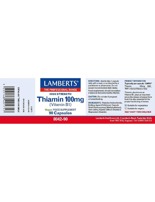 Thiamin 100mg (Vitamin B1) 90 capsules